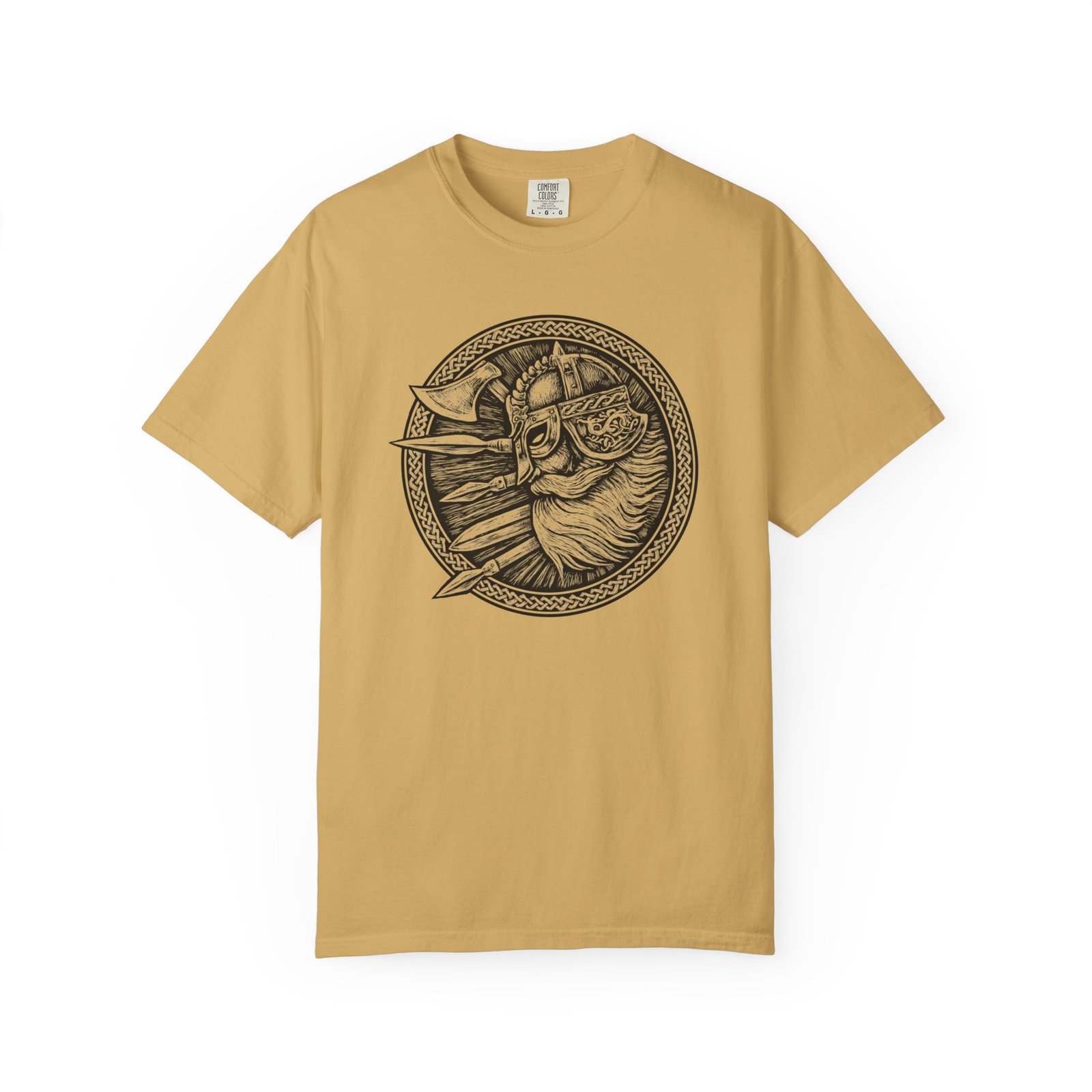 Viking Warrior Shield T-Shirt — Norse Helmet & Axes Illustration - Image 6