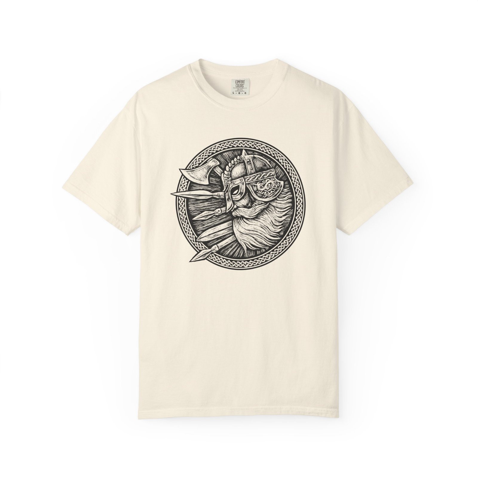 Viking Warrior Shield T-Shirt — Norse Helmet & Axes Illustration - Image 5