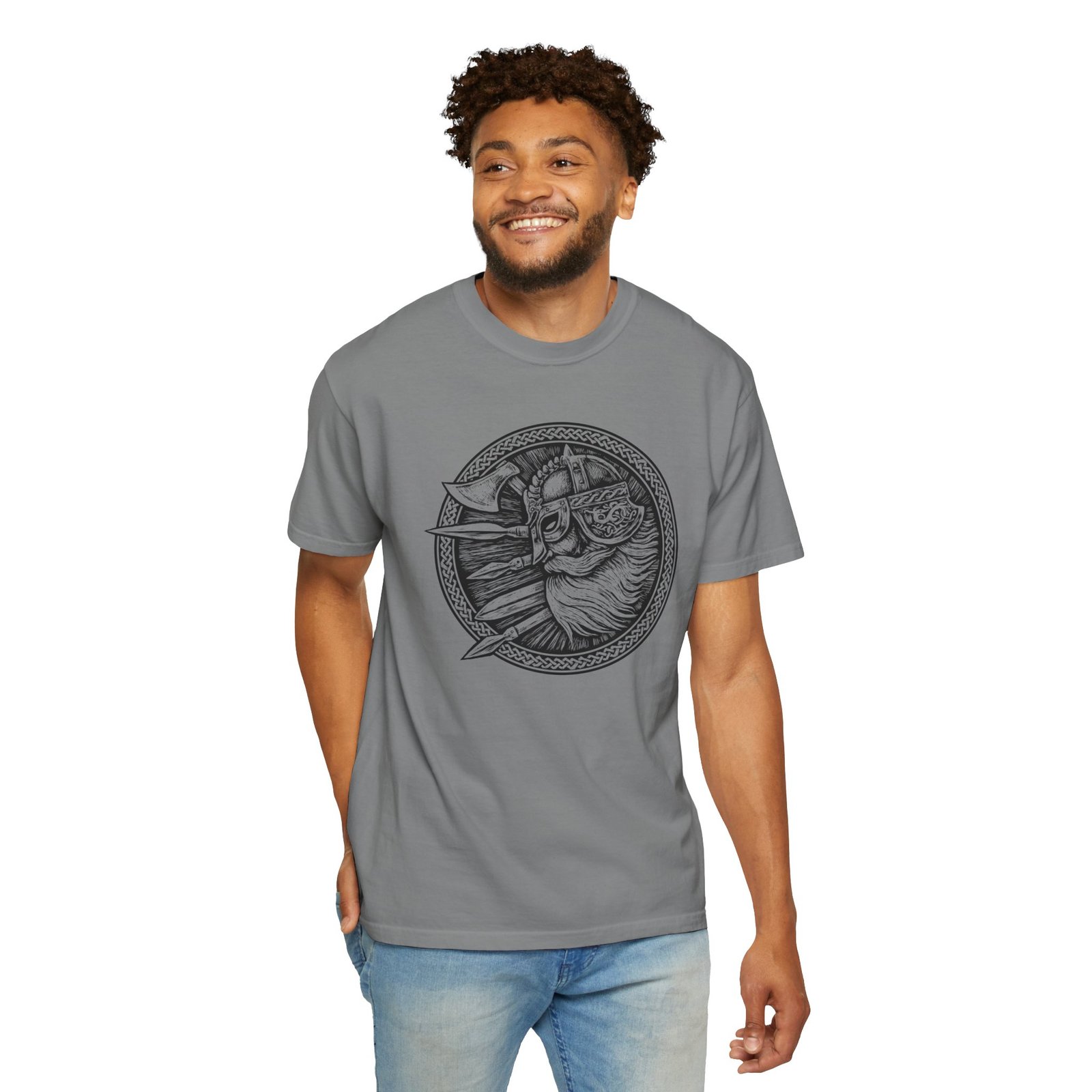 Viking Warrior Shield T-Shirt — Norse Helmet & Axes Illustration - Image 8