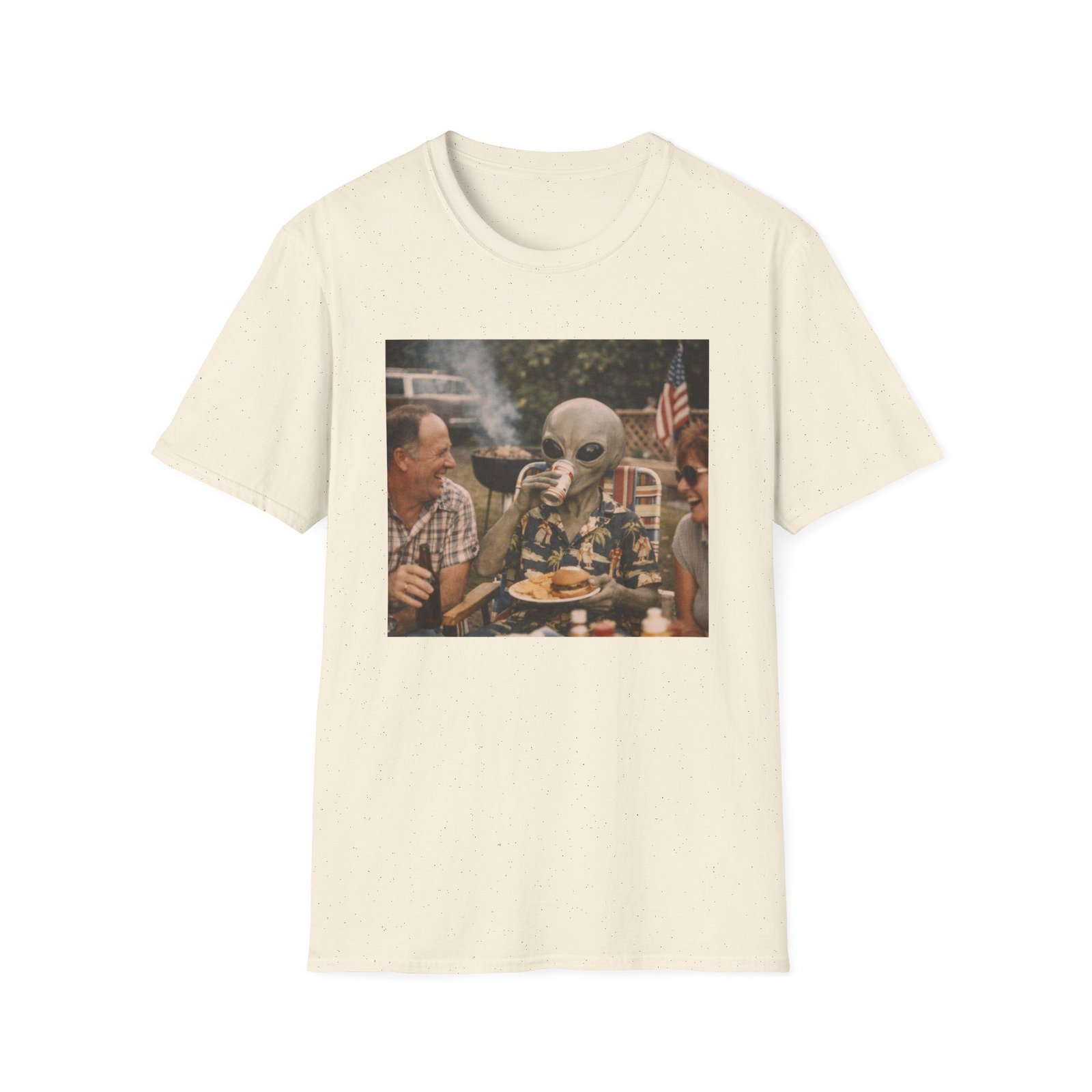 Alien BBQ T-Shirt — Retro Funny UFO Picnic Tee - Image 2
